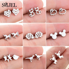 Load image into Gallery viewer, SMJEL Stainless Steel Mickey Stud Earrings for Women Girls Minimalist Fox Cat Hedgehog Earings Jewelry Animal Accessories Gifts
