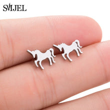 Load image into Gallery viewer, SMJEL Stainless Steel Mickey Stud Earrings for Women Girls Minimalist Fox Cat Hedgehog Earings Jewelry Animal Accessories Gifts