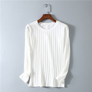 Striped Elastic T Shirt Women 2019 Spring Top Casual O Neck Long Sleeve Shirt Cotton T-Shirts Tops Knitted Blusas Plus Size D108