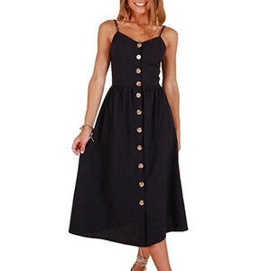 Sexy V Neck Backless Floral Summer Beach sundress dress Women 2019 White Boho Striped Button Sunflower Daisy Party Midi Dresses