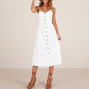Sexy V Neck Backless Floral Summer Beach sundress dress Women 2019 White Boho Striped Button Sunflower Daisy Party Midi Dresses