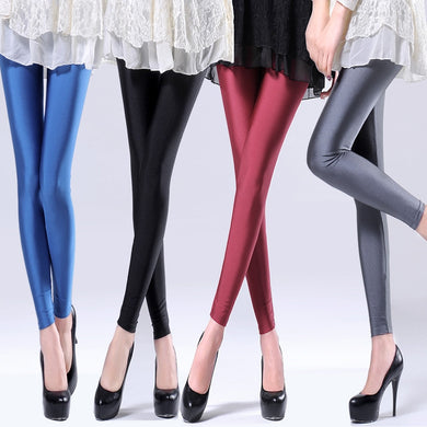 Hot Selling 2019 Women Solid Color Fluorescent Shiny Pant Leggings Large Size Spandex Shinny Elasticity Casual Trousers For Girl