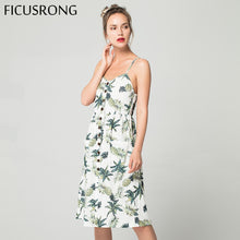 Load image into Gallery viewer, 2019 Summer Women Button Decorated Print Dress Off-shoulder Party Beach Sundress Boho Spaghetti Long Dresses Plus Size FICUSRONG