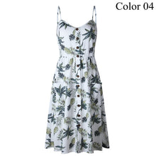 Load image into Gallery viewer, 2019 Summer Women Button Decorated Print Dress Off-shoulder Party Beach Sundress Boho Spaghetti Long Dresses Plus Size FICUSRONG