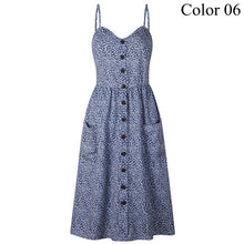 Load image into Gallery viewer, 2019 Summer Women Button Decorated Print Dress Off-shoulder Party Beach Sundress Boho Spaghetti Long Dresses Plus Size FICUSRONG