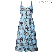 Load image into Gallery viewer, 2019 Summer Women Button Decorated Print Dress Off-shoulder Party Beach Sundress Boho Spaghetti Long Dresses Plus Size FICUSRONG
