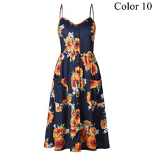 Load image into Gallery viewer, 2019 Summer Women Button Decorated Print Dress Off-shoulder Party Beach Sundress Boho Spaghetti Long Dresses Plus Size FICUSRONG