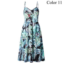 Load image into Gallery viewer, 2019 Summer Women Button Decorated Print Dress Off-shoulder Party Beach Sundress Boho Spaghetti Long Dresses Plus Size FICUSRONG