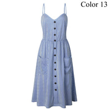 Load image into Gallery viewer, 2019 Summer Women Button Decorated Print Dress Off-shoulder Party Beach Sundress Boho Spaghetti Long Dresses Plus Size FICUSRONG