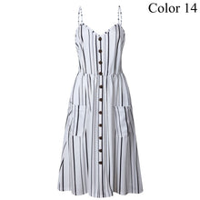 Load image into Gallery viewer, 2019 Summer Women Button Decorated Print Dress Off-shoulder Party Beach Sundress Boho Spaghetti Long Dresses Plus Size FICUSRONG