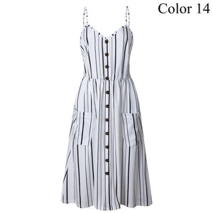 2019 Summer Women Button Decorated Print Dress Off-shoulder Party Beach Sundress Boho Spaghetti Long Dresses Plus Size FICUSRONG