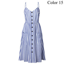 Load image into Gallery viewer, 2019 Summer Women Button Decorated Print Dress Off-shoulder Party Beach Sundress Boho Spaghetti Long Dresses Plus Size FICUSRONG