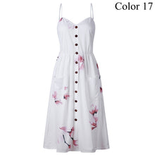 Load image into Gallery viewer, 2019 Summer Women Button Decorated Print Dress Off-shoulder Party Beach Sundress Boho Spaghetti Long Dresses Plus Size FICUSRONG