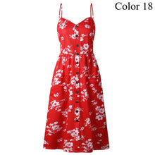 Load image into Gallery viewer, 2019 Summer Women Button Decorated Print Dress Off-shoulder Party Beach Sundress Boho Spaghetti Long Dresses Plus Size FICUSRONG
