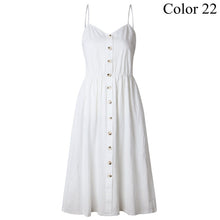 Load image into Gallery viewer, 2019 Summer Women Button Decorated Print Dress Off-shoulder Party Beach Sundress Boho Spaghetti Long Dresses Plus Size FICUSRONG