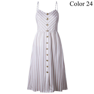 2019 Summer Women Button Decorated Print Dress Off-shoulder Party Beach Sundress Boho Spaghetti Long Dresses Plus Size FICUSRONG