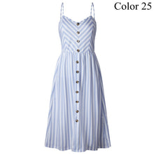 Load image into Gallery viewer, 2019 Summer Women Button Decorated Print Dress Off-shoulder Party Beach Sundress Boho Spaghetti Long Dresses Plus Size FICUSRONG