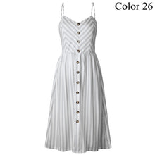 Load image into Gallery viewer, 2019 Summer Women Button Decorated Print Dress Off-shoulder Party Beach Sundress Boho Spaghetti Long Dresses Plus Size FICUSRONG