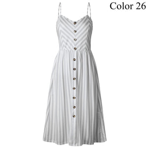 2019 Summer Women Button Decorated Print Dress Off-shoulder Party Beach Sundress Boho Spaghetti Long Dresses Plus Size FICUSRONG