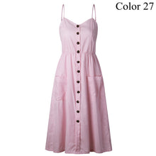 Load image into Gallery viewer, 2019 Summer Women Button Decorated Print Dress Off-shoulder Party Beach Sundress Boho Spaghetti Long Dresses Plus Size FICUSRONG