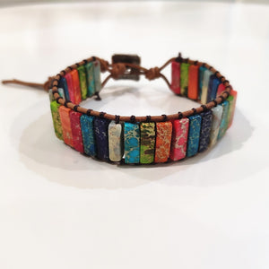 Natural Stone Handmade Multi Color Chakra Bracelet Jewelry Tube Beads Leather Wrap Bracelet Creative Gifts Couples Bracelets
