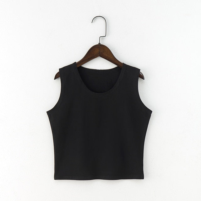 7 Color Fashion Round Neck T Shirt Women Summer Sexy Sleeveless High Waist Crop Top Cotton Bottom Tops T Shirt female Streetwear