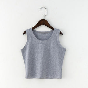 7 Color Fashion Round Neck T Shirt Women Summer Sexy Sleeveless High Waist Crop Top Cotton Bottom Tops T Shirt female Streetwear