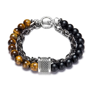 LKO New arrive Stainless steel Men tiger eyes Bead Bracelet Beaded Black Mantra Prayer Beads Buddha Bracelet for Women and Men