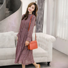 Load image into Gallery viewer, Elegant Stand Collar Floral Print Women Dress Full Sleeve Elastic Slim Waist Chiffon Spring A-line Long Dress 2019