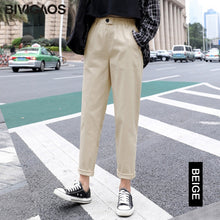 Load image into Gallery viewer, BIVIGAOS 2019 New Spring Women Clothing Straight Overalls Casual Harem Pants Korean Elastic Waist Triangle Buckle Cargo Pants