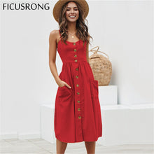 Load image into Gallery viewer, Elegant Button Women Dress Polka Dots Red Cotton Midi Dress 2019 Summer Casual Female Plus Size Lady Beach vestidos FICUSRONG