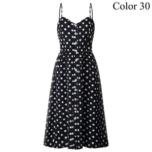 Elegant Button Women Dress Polka Dots Red Cotton Midi Dress 2019 Summer Casual Female Plus Size Lady Beach vestidos FICUSRONG