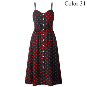 Elegant Button Women Dress Polka Dots Red Cotton Midi Dress 2019 Summer Casual Female Plus Size Lady Beach vestidos FICUSRONG