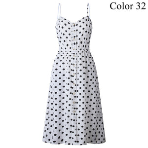 Elegant Button Women Dress Polka Dots Red Cotton Midi Dress 2019 Summer Casual Female Plus Size Lady Beach vestidos FICUSRONG