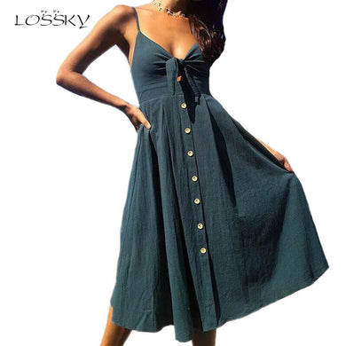 Sexy Bow Backless Polka Dots Print Beach Summer Dress Women 2019 Cotton Deep V Neck Buttons Red White Off Shoulder Midi Dresses