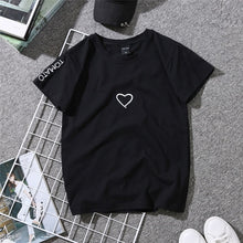 Load image into Gallery viewer, 2019 Summer Couples Lovers T-Shirt for Lady Student Casual White Tops Women T Shirt Love Heart Embroidery Print Tshirt Female