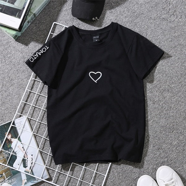 2019 Summer Couples Lovers T-Shirt for Lady Student Casual White Tops Women T Shirt Love Heart Embroidery Print Tshirt Female