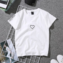 Load image into Gallery viewer, 2019 Summer Couples Lovers T-Shirt for Lady Student Casual White Tops Women T Shirt Love Heart Embroidery Print Tshirt Female