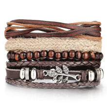 Load image into Gallery viewer, IF ME Vintage Leaf Feather Multilayer Leather Bracelet Men Fashion Braided Handmade Star Rope Wrap Bracelets &amp; Bangles Male Gift
