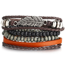 Load image into Gallery viewer, IF ME Vintage Leaf Feather Multilayer Leather Bracelet Men Fashion Braided Handmade Star Rope Wrap Bracelets &amp; Bangles Male Gift