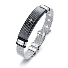 Load image into Gallery viewer, Custom Cross Men&#39;s Stainless Steel Bracelet With My Father Christian Lord&#39;s Prayer Engraved Adjustable Bangle Dropshipping
