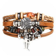 Load image into Gallery viewer, IF ME Vintage Leaf Feather Multilayer Leather Bracelet Men Fashion Braided Handmade Star Rope Wrap Bracelets &amp; Bangles Male Gift
