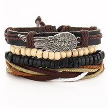 Load image into Gallery viewer, IF ME Vintage Leaf Feather Multilayer Leather Bracelet Men Fashion Braided Handmade Star Rope Wrap Bracelets &amp; Bangles Male Gift