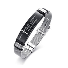 Load image into Gallery viewer, Custom Cross Men&#39;s Stainless Steel Bracelet With My Father Christian Lord&#39;s Prayer Engraved Adjustable Bangle Dropshipping