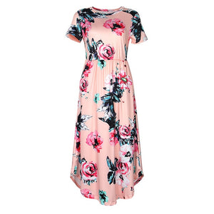 Summer Floral Prairie Chic Dress Casual Femme Flower Boho Print Dreeses Pocket Short Sleeve Midi Dress Robe Sundreses GV879-B