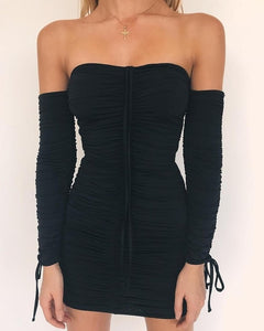 Articat Women Autumn Winter Bandage Dress Women 2018 Sexy Off Shoulder Long Sleeve Slim Elastic Bodycon Party Dresses Vestidos