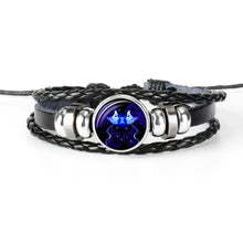 Load image into Gallery viewer, 12 Constellation Zodiac Sign Black Braided Leather Bracelet Cancer Leo Virgo Libra Woven Glass Dome Jewelry Punk Men Bracelet