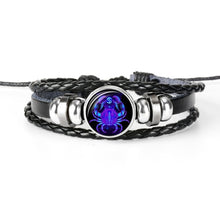 Load image into Gallery viewer, 12 Constellation Zodiac Sign Black Braided Leather Bracelet Cancer Leo Virgo Libra Woven Glass Dome Jewelry Punk Men Bracelet