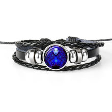 Load image into Gallery viewer, 12 Constellation Zodiac Sign Black Braided Leather Bracelet Cancer Leo Virgo Libra Woven Glass Dome Jewelry Punk Men Bracelet