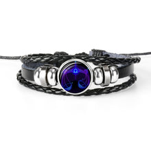 Load image into Gallery viewer, 12 Constellation Zodiac Sign Black Braided Leather Bracelet Cancer Leo Virgo Libra Woven Glass Dome Jewelry Punk Men Bracelet
